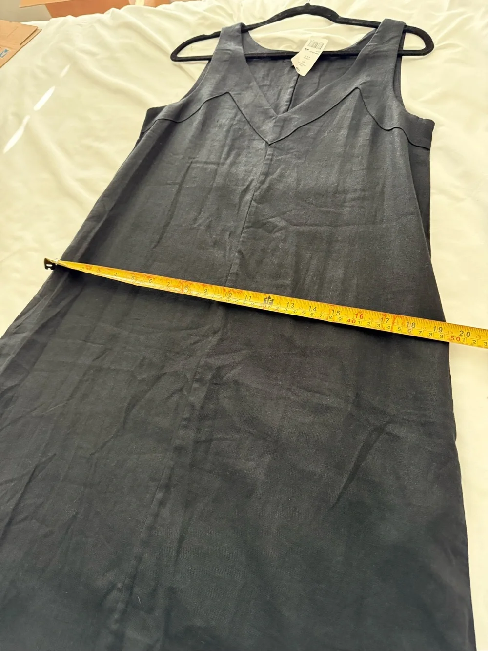 DKNY Sleeveless V-Neck Black Long Slip LINEN Dress
